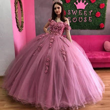 Load image into Gallery viewer, Charming vestidos de 15 Quinceanera Dress 3D Applique Puffy Skirt Lace-Up Back Sweet 16 Dress Long Prom Gowns