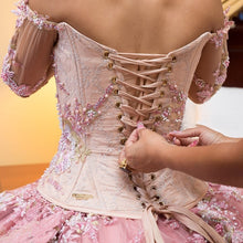 Load image into Gallery viewer, vestidos de 15 años Pink Quinceanera Dress With Long Train Lace Applique Beaded 3D Appliques Sweet 16 Dress Pageant Party Gowns