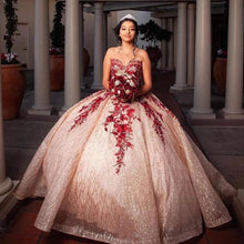 Load image into Gallery viewer, vestidos de quinceañera Sweetheart Champagne Quinceanera Dress Sequined Lace Princess Girl Sweet 16 Ball Gown Prom Dress