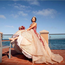 Load image into Gallery viewer, vestidos de quinceañera Sweetheart Champagne Quinceanera Dress Sequined Lace Princess Girl Sweet 16 Ball Gown Prom Dress