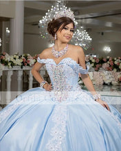 Load image into Gallery viewer, vestidos de quinceañera 2022 Off Shoulder Sky Blue Appliques Lace Sweet 16 Dress Pageant Gowns vestido de 15 anos XV