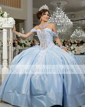 Load image into Gallery viewer, vestidos de quinceañera 2022 Off Shoulder Sky Blue Appliques Lace Sweet 16 Dress Pageant Gowns vestido de 15 anos XV