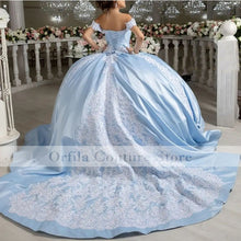 Load image into Gallery viewer, vestidos de quinceañera 2022 Off Shoulder Sky Blue Appliques Lace Sweet 16 Dress Pageant Gowns vestido de 15 anos XV