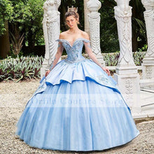 Load image into Gallery viewer, Princess Light Blue Quinceanera Dresses Tiered Skirt Beading vestidos de xv años 2021 Off Shoulder Masquerade Prom Wear
