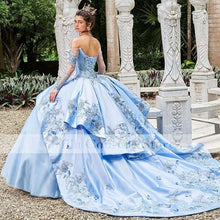 Load image into Gallery viewer, Princess Light Blue Quinceanera Dresses Tiered Skirt Beading vestidos de xv años 2021 Off Shoulder Masquerade Prom Wear