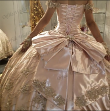 Load image into Gallery viewer, Pink vestidos de 15 años Quinceanera Dresses Crystal Beaded Sweet 16 Dress Applique Bow Long Ball Gown Prom Gowns