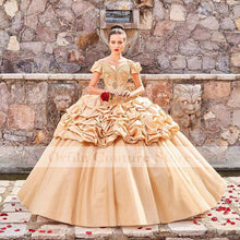 Load image into Gallery viewer, Princess Gold Girls vestidos de xv años 2021 Quinceanera Dresses Sweetheart Lace Applique Ball Gown Masquerade Prom Wea