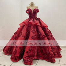 Load image into Gallery viewer, vestidos de quinceañera Red Off Shoulder Sweet 16 Prom Dress Tiered Tulle Appliques Lace 15 años xv dress