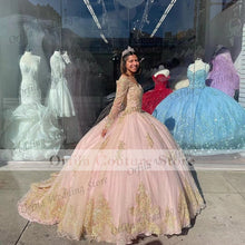 Load image into Gallery viewer, Princess Pink Quinceanera Dress 2022 Long Sleeves Sequins Lace vestidos de 15 años Sweet 16 Prom Party Wear Custom