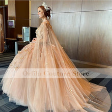 Load image into Gallery viewer, 2022 Collection Quinceanera Dress With Cape Sheer Neck Sequins Lace Beads Sweet 16 Gown Vestidos De 15 Años XV