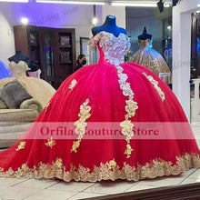 Load image into Gallery viewer, Vestidos de XV años Red Quinceanera Dresses with 3D Flowers Applique Corset Top Beaded Ball Gown Sweet 16 Party Dress