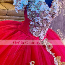 Load image into Gallery viewer, Vestidos de XV años Red Quinceanera Dresses with 3D Flowers Applique Corset Top Beaded Ball Gown Sweet 16 Party Dress