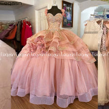 Load image into Gallery viewer, New 2021 Princess Quinceanera Dress Ball Gown Shiny Applique Vestido Mexicano Style Sweet 15 Prom Gown with Flower