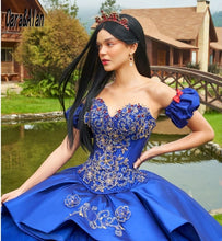 Load image into Gallery viewer, Charro Royal Blue Quinceanera Dresses Applique Beading Vestidos De 15 Años With Removeable Sleeve Sweet 16 Gowns