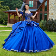 Load image into Gallery viewer, Charro Royal Blue Quinceanera Dresses Applique Beading Vestidos De 15 Años With Removeable Sleeve Sweet 16 Gowns