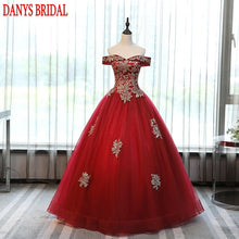 Load image into Gallery viewer, Navy Blue Ball Gown Quinceanera Dresses Plus Size Off Shoulder 15 Years Sweet 16 Puffy Red Mexican Long Prom Dresses For Women