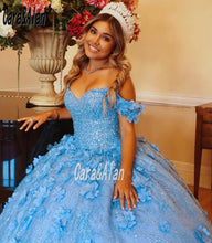 Load image into Gallery viewer, Mexican Girs Celebrating Sweet 15 Quinceanera Dresses Sweetheart Sequin Floral Crystal Beading Charro Vestidos de xv años