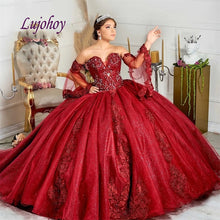 Load image into Gallery viewer, Luxury Red Lace Quinceanera Dresses Ball Gown Mexican Tulle Plus Size Princess Masquerade Sweet 16 Prom Dress 15 year old