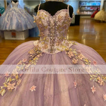 Load image into Gallery viewer, Lilac Ball Gown Quinceanera Dresses 2022 Spaghetti Straps 3D Flowers Mexican Party Gowns Sweet 15 16 Dress Party Wear XV Anos