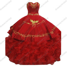 Load image into Gallery viewer, 2022 Amazing Gold Bird Embroidery Burgundy Ball Gown Sweetheart Quinceanera Dresses cocktail Evening Prom Sweet 15 16 XV mexican