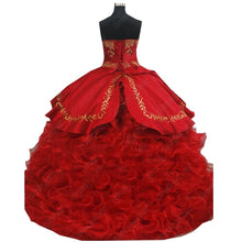 Load image into Gallery viewer, 2022 Amazing Gold Bird Embroidery Burgundy Ball Gown Sweetheart Quinceanera Dresses cocktail Evening Prom Sweet 15 16 XV mexican
