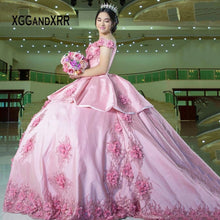 Load image into Gallery viewer, Pink Quinceanera Dresses 2022 Flower Lace Mexican Ball Gown Prom Dress GirlBirthday Party Vestidos Butantes 15 anos Custom Made