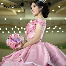 Load image into Gallery viewer, Pink Quinceanera Dresses 2022 Flower Lace Mexican Ball Gown Prom Dress GirlBirthday Party Vestidos Butantes 15 anos Custom Made
