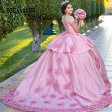 Load image into Gallery viewer, Pink Quinceanera Dresses 2022 Flower Lace Mexican Ball Gown Prom Dress GirlBirthday Party Vestidos Butantes 15 anos Custom Made