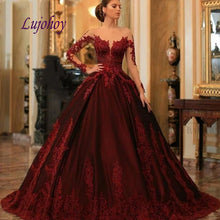 Load image into Gallery viewer, Long Sleeve Lace Quinceanera Dresses Ball Gown Mexican Beaded Princess Masquerade Burgundy Satin Sweet 16 Prom Dress 15 year old