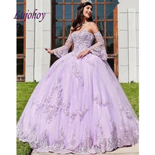 Load image into Gallery viewer, Lilac Long Sleeve Quinceanera Dresses Ball Gown Corset Plus Size Lace Mexican 15 year old Sixteen Princess Sweet 16 Prom Dress