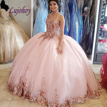 Load image into Gallery viewer, Pink Quinceanera Dresses Ball Gown Plus Size Mexican 15 year old Sixteen Tulle Sequin Princess Sweet 16 Prom Dress