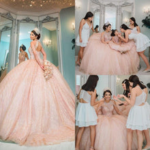 Load image into Gallery viewer, Mexican 2022 Rose Gold Quinceanera Dresses 2021 Sparkly Lace Beaded Sequins Lace-up Corset Back Vestidos De Occasion Prom Gown