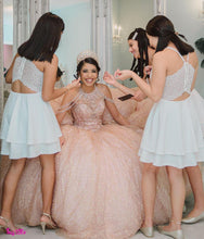 Load image into Gallery viewer, Mexican 2022 Rose Gold Quinceanera Dresses 2021 Sparkly Lace Beaded Sequins Lace-up Corset Back Vestidos De Occasion Prom Gown