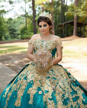 Load image into Gallery viewer, Luxury Mexican Quinceanera Dresses Crystal Beads Lace Appliqued Sweet 16 Dress Off the Shoulder vestidos de XV 15 años