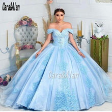 Load image into Gallery viewer, Mexican Princess Pink Quinceanera Dresses Off The Shoulder Lace Appliques Puffy Sweet 16 Prom Pageant Gowns Vestidos de xv años