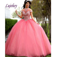 Load image into Gallery viewer, Coral Luxury Quinceanera Dresses Ball Gown Mexican Tulle Princess Off Shoulder Masquerade Sweet 16 Prom Dress 15 year old
