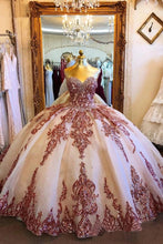 Load image into Gallery viewer, Rose Gold Pink Quinceanera Dresses 2021 Sequined Applique Beaded Sweetheart lace-up Pageant Dress Mexican Girls Birthday Gowns
