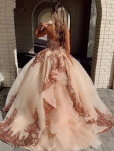 Load image into Gallery viewer, Rose Gold Pink Quinceanera Dresses 2021 Sequined Applique Beaded Sweetheart lace-up Pageant Dress Mexican Girls Birthday Gowns
