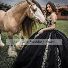 Load image into Gallery viewer, vestidos de fiesta Black Sequin Lace Mexican Quinceanera Dresses 2022 Lace Appliqued Sweet 16 Dress vestidos de XV 15 años