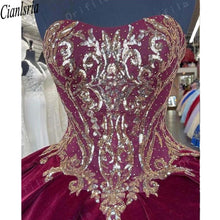Load image into Gallery viewer, Burgundy Vestidos De XV Años Red Velvet Quinceanera Dresses Sequins Lace Mexican Girls 15 Years Birthday Dress Prom Party Gown