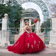 Load image into Gallery viewer, Red Mexican Ball Gown Quinceanera Dresses Appliques Lace Sweet 16 Formal Prom Big Bow Pageant Dress vestido de 15 anos
