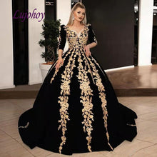 Load image into Gallery viewer, Long Sleeve Lace Quinceanera Dresses Ball Gown Black and Gold Plus Size Mexican 15 year old Sixteen Princess Sweet 16 Prom Dress