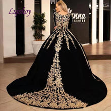 Load image into Gallery viewer, Long Sleeve Lace Quinceanera Dresses Ball Gown Black and Gold Plus Size Mexican 15 year old Sixteen Princess Sweet 16 Prom Dress