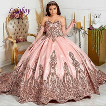 Load image into Gallery viewer, Luxury Quinceanera Dresses Ball Gown Mexican Satin Princess Sequin Masquerade Long Sweet 16 Prom Dress 15 year old