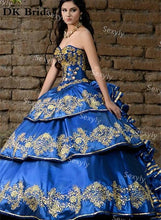 Load image into Gallery viewer, Mexican Style Purple Quinceanera Dresses 2021With Gold Appliques Vestido De 15 Anos Ruffles Tiered Corset Lace Up Robe De Soirée