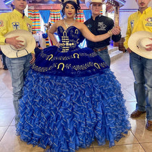 Load image into Gallery viewer, Royal Blue Quinceanera Dresses sweetheart Lace-up corset Applique Sweet 16 Dress Ruffles Skirt Mexican Prom Gowns Vestidos De 15
