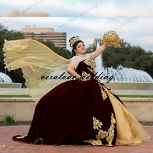 Load image into Gallery viewer, vestidos de fiesta Mexican Burgundy Velvet Quinceanera Dresses Appliqued Beads Applique Sweet 16 Dress vestidos de XV 15 años
