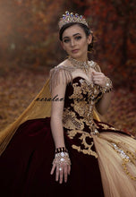 Load image into Gallery viewer, vestidos de fiesta Mexican Burgundy Velvet Quinceanera Dresses Appliqued Beads Applique Sweet 16 Dress vestidos de XV 15 años