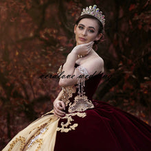 Load image into Gallery viewer, vestidos de fiesta Mexican Burgundy Velvet Quinceanera Dresses Appliqued Beads Applique Sweet 16 Dress vestidos de XV 15 años
