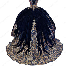 Load image into Gallery viewer, Amazing Black Velvet Gold Embellishment Sequined Lace Ball Gown Mexican Quinceanera Dresses 2022 Detachable Long Sleeve 15 Anos